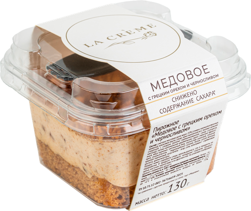 

Пирожное La Creme Медовое с грецким орехом и черносливом, 130 г