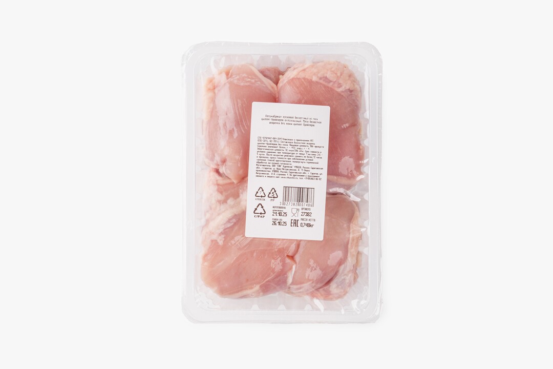 

Мясо бескостное ВкусВилл окорочка цыплят-бройлеров без кожи вес