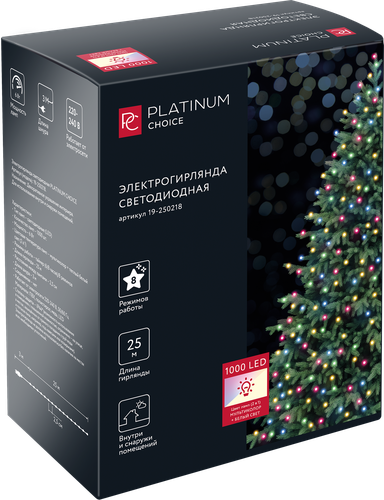 

Электрогирлянда Platinum choice 1000 LED 25 м теплый мульти 8 режимов