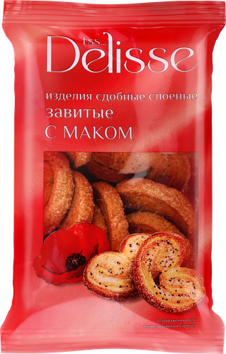 

Изделия сдобные слоеные Delisse завитые с маком 180 г