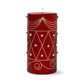 

Свеча столбик с узорами и жемчугом красный парафин 14.3 см