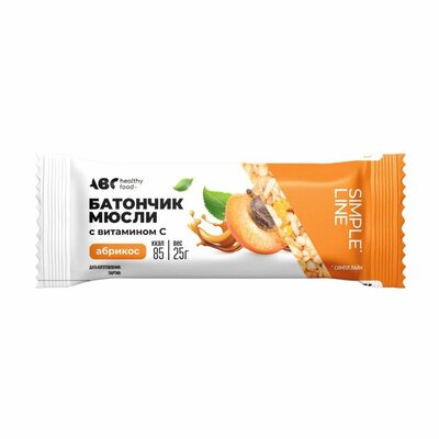 Батончик-мюсли АБС Хелси Фуд (ABC Healthy Food) Simple Line в белой глазури Абрикос 25 г