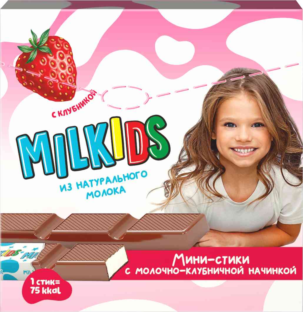 

Мини-стики Milkids с молочно-клубничной начинкой 53 г