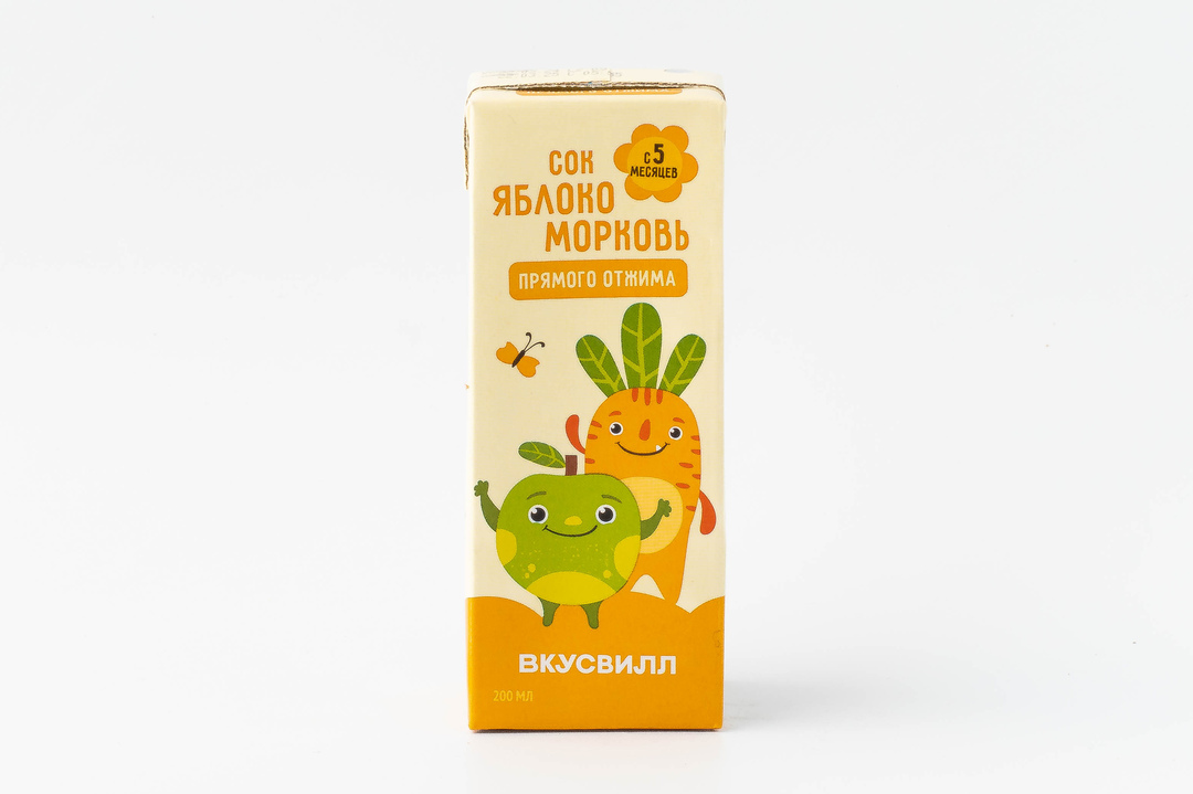 

Сок ВкусВилл детский яблоко-морковь прямого отжима 200 мл