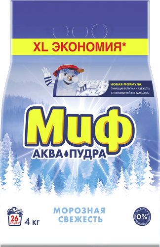 

Стиральный порошок для белого белья Миф Морозная свежесть 3 в 1 автомат 4000 г