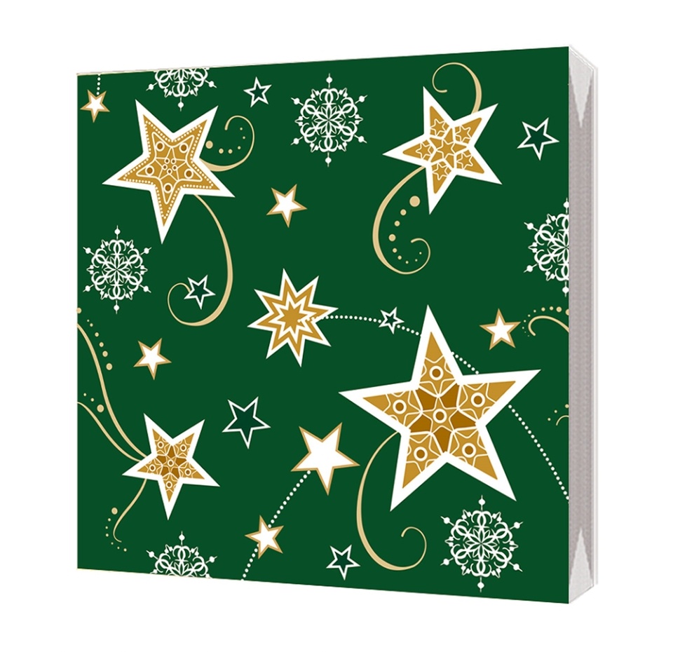 

Салфетки бумажные Bgreen Звезды на зеленом 3 слоя 20 шт. 33х33 см