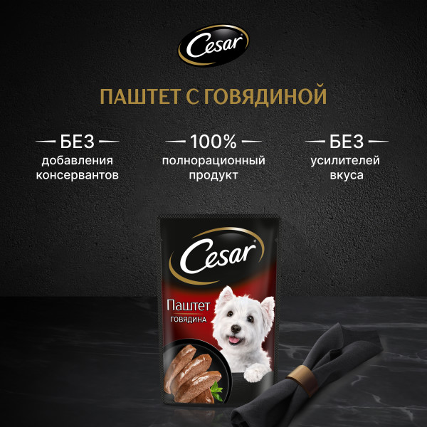 

Влажный корм Cesar для взрослых собак паштет с говядиной 80 г