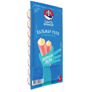 Палочки кальмаровые Санта Бремор Кальмар-ролл с сыром имитация (имитированная пищевая рыбная продукция) охл 180 г