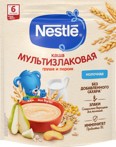 

Детская каша Nestle молочная мультизлаковая с грушей и персиком с 6 месяцев 200 г