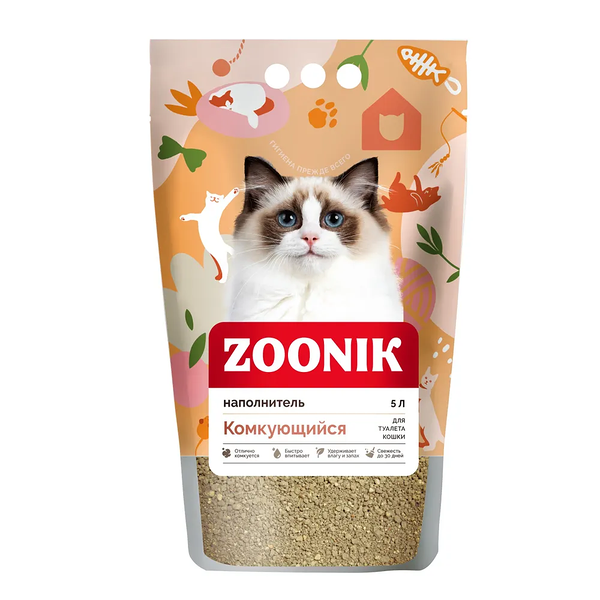Наполнитель для кошачьего туалета Зооник комкующийся, 5 л, 4.5 кг