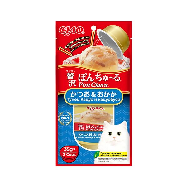 Лакомство для кошек Inaba Ciao Pon Churu суфле из тунца кацуо и кацуобуси, 70 г