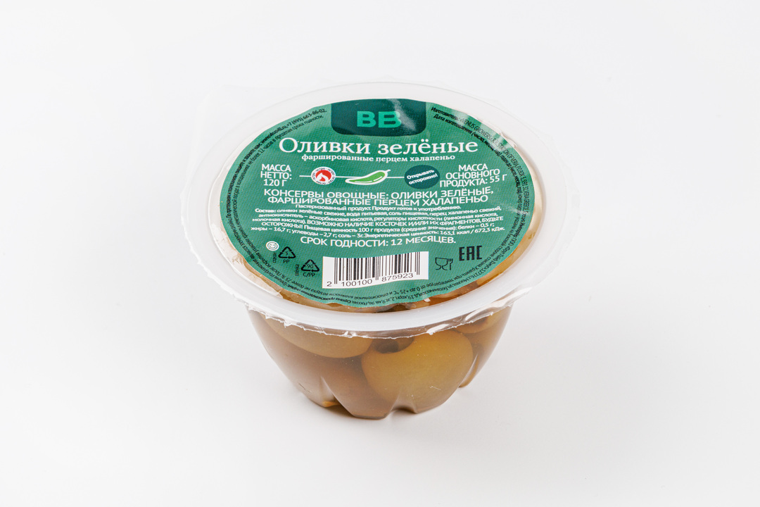

Оливки ВкусВилл зеленые фаршированные перцем халапеньо 120 г