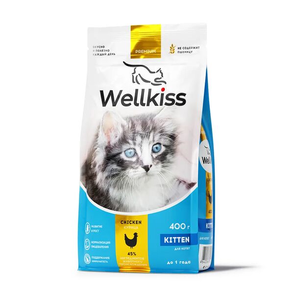 Сухой корм Wellkiss для котят, с курицей, 400 г