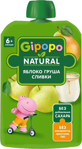 

Пюре фруктовое Gipopo из яблок и груш со сливками с 6 месяцев 90 г