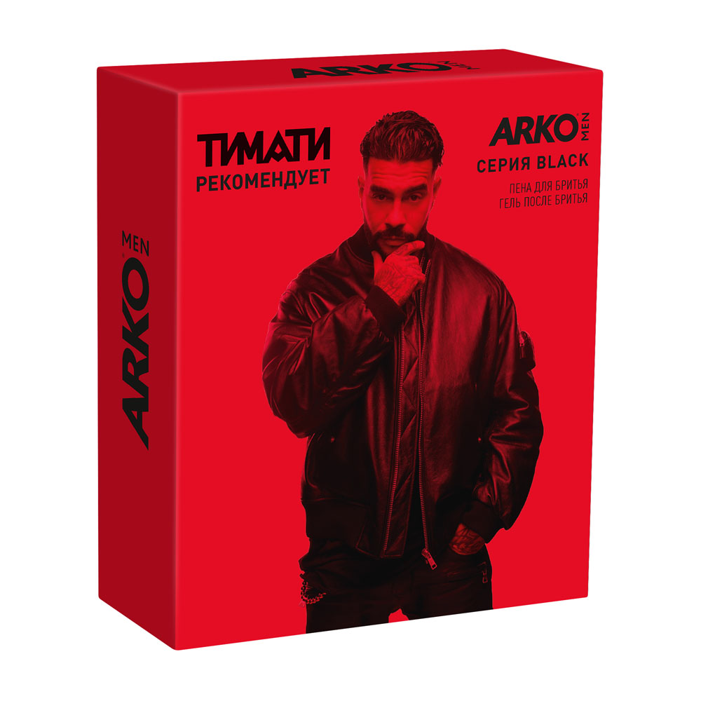 

Набор подарочный Arko Black: Пена для бритья 200 мл, Гель после бритья 100 мл