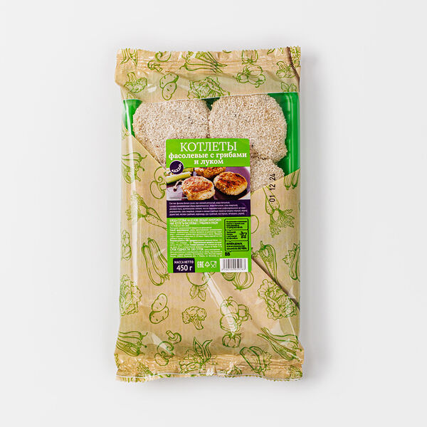 Котлеты фасолевые с грибами и луком, замороженные(Продукт замороженный)