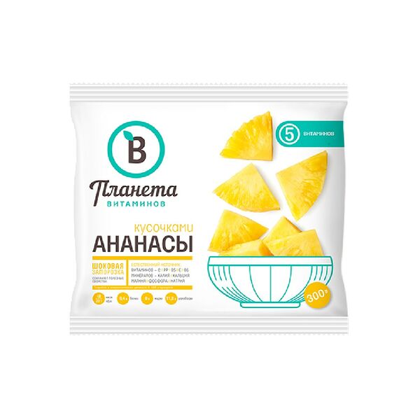 Ананасы кусочками быстрозам 300г Планета Витаминов