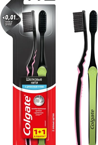 Зубная щетка Colgate Шелковые нити с древесным углем мягкая цвет в ассортименте 2 шт