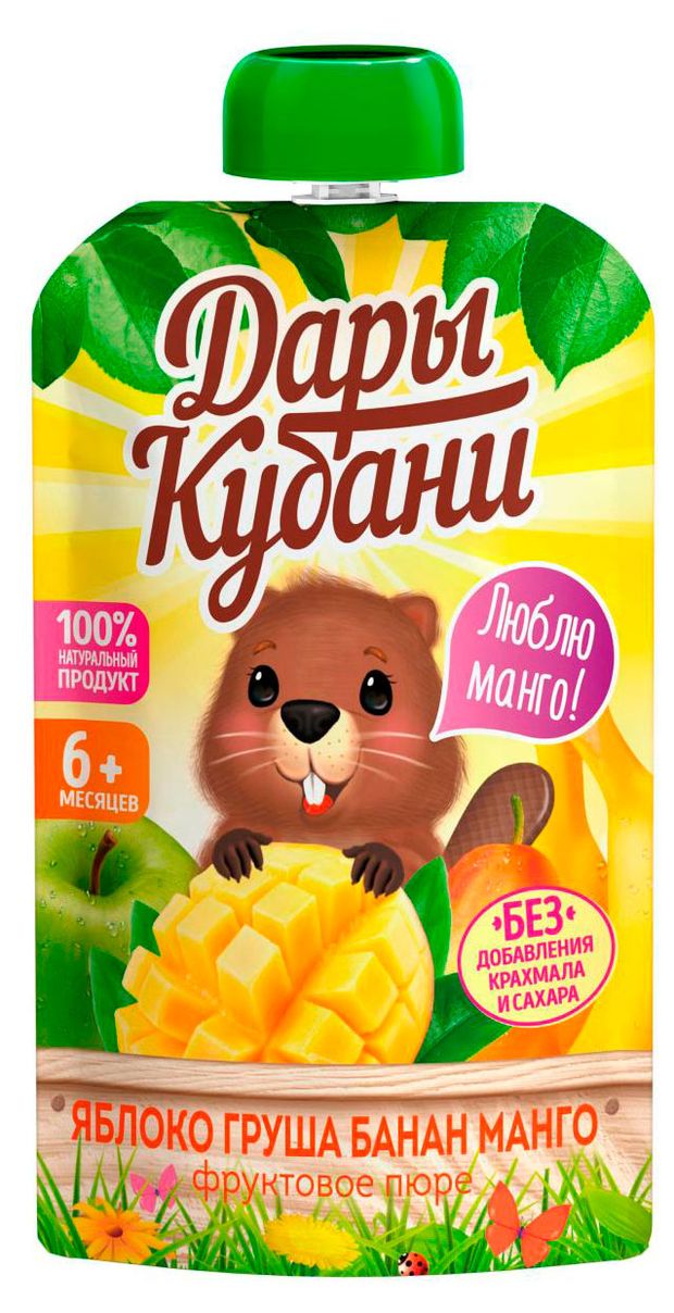 

Пюре Дары Кубани яблоко, груша, банан и манго 90 г