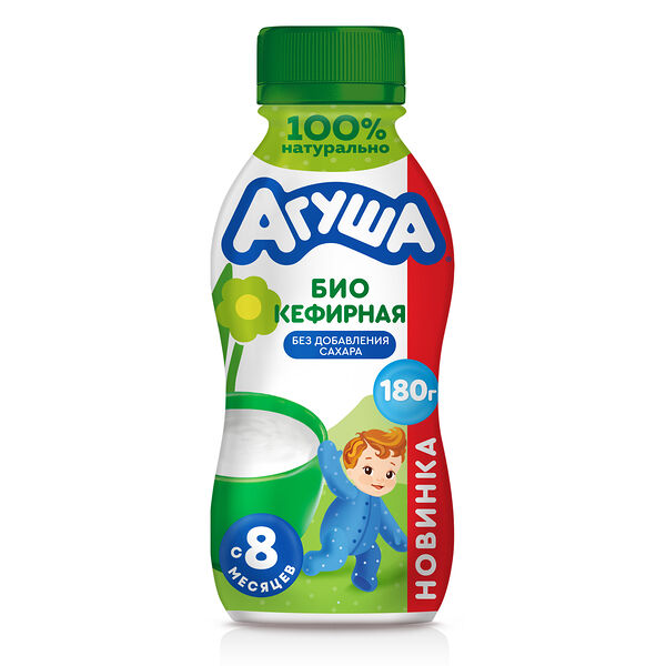 Продукт биокефирный Агуша без добавления сахара, обогащенный пробиотическими микроорганизмами, с 8 месяцев 180 г