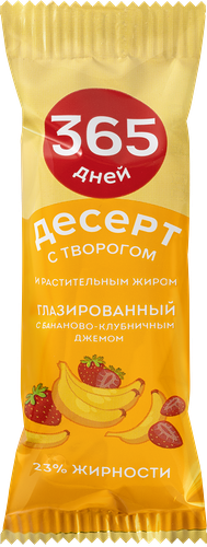 Десерт глазированный 365 дней Банан, клубника 23% 38 г