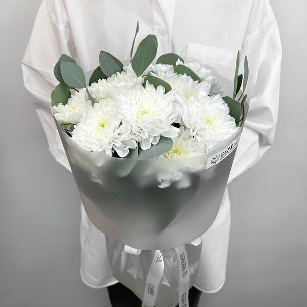 Букет из цветов, монобукет из хризантем Морской бриз XS