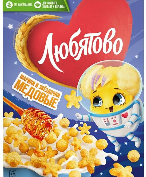 Готовый завтрак Любятово Медовые шарики и звездочки 200г