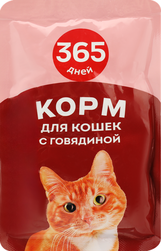 

Корм консервированный для взрослых кошек 365 дней с говядиной в соусе 85 г