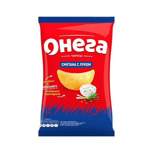 Чипсы из сырого картофеля Онега со вкусом сметаны с луком 