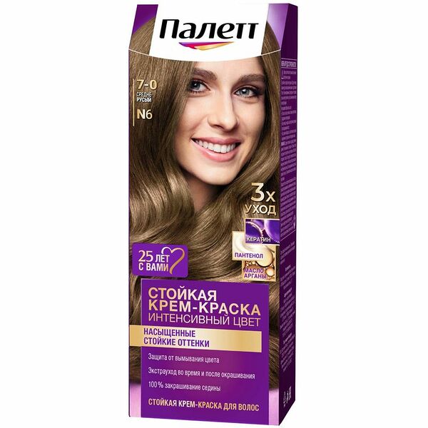 Крем-краска для волос Palette Стойкая Интенсивный цвет, N6 7-0 средне-русый 110 мл