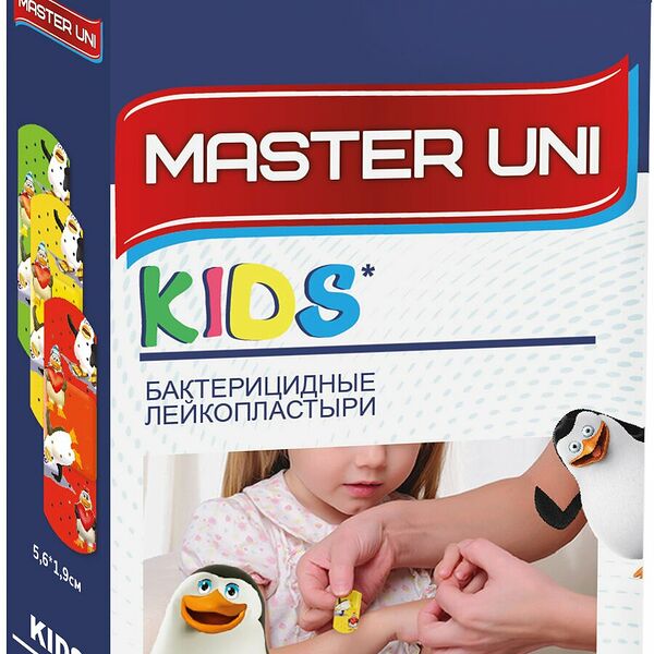 Лейкопластырь Master Uni KIDS Бактерицидный с рисунками 20 шт