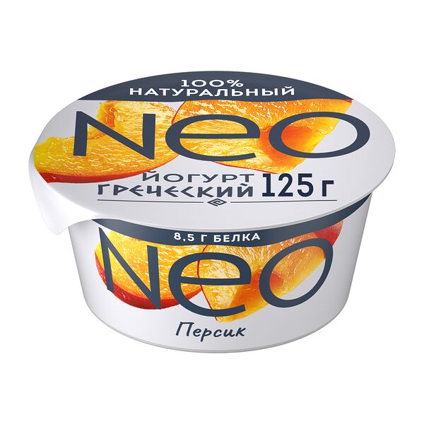 Греческий йогурт Neo Персик, 100% натуральный, с высоким содержанием белка, 1.7%, 125 г
