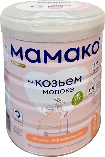 

Смесь Мамако 3 Premium на основе козьего молока с бифидобактериями c 12 месяцев 800 г