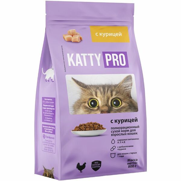Корм сухой Katty Pro с курицей полнорационный для взрослых кошек 800 г