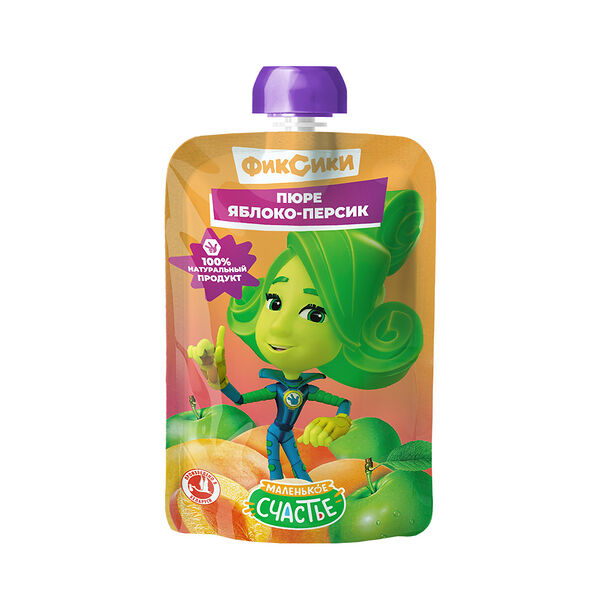 Пюре Маленькое счастье Фиксики Яблоко персик 90г ДП