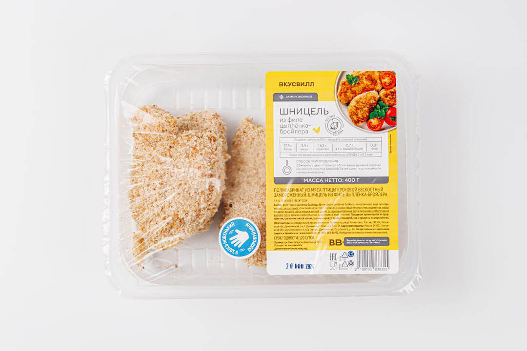 

Шницель из филе цыпленка-бройлера ВкусВилл замороженный 400 г