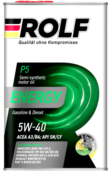 

Моторное масло Rolf Energy 5W-40 A3/B4 SN/CF (металл) 1 л