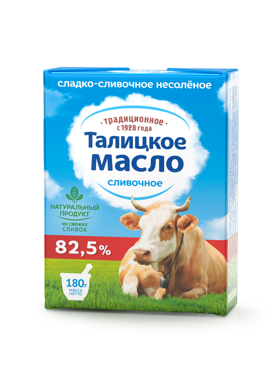 

Масло сладко-сливочное Талицкое Традиционное несолёное 82.5% 180 г