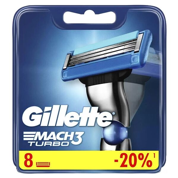 Сменные кассеты для безопасных бритв Gillette Mach3 Turbo Red, 3 лезвия 8 шт