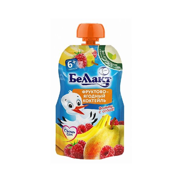 Пюре фруктовое Беллакт Фрукт-ягод кокт из груш банана и малины 185г ДП