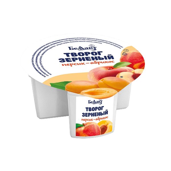 Творог зерненый Беллакт 5% с наполн Персик-абрикос 130г п/ст