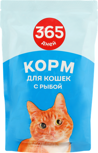 

Корм консервированный для взрослых кошек 365 дней с рыбой в соусе 85 г