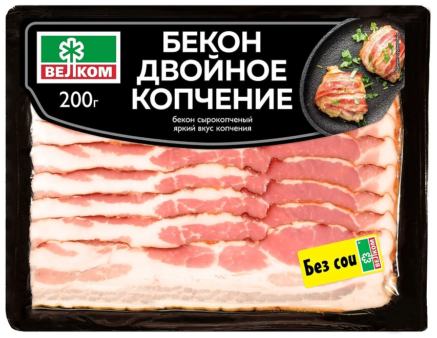 

Бекон сырокопченый Велком Двойное копчение 200 г