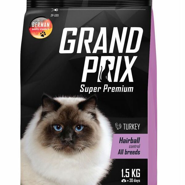 Корм Grand Prix Hairball сухой для кошек вывод шерсти с индейкой 1.5кг