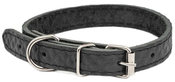 Ошейник кожаный Homepet Ромбы простроченный с тиснением черный, 15 мм х 27-37см