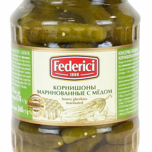 Огурцы маринованные Federici Корнишоны с медом 670 г