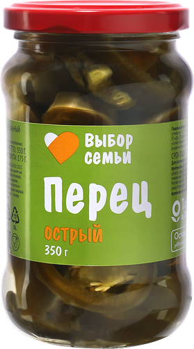 Перец маринованный Выбор Семьи халапеньо нарезанный 350 г