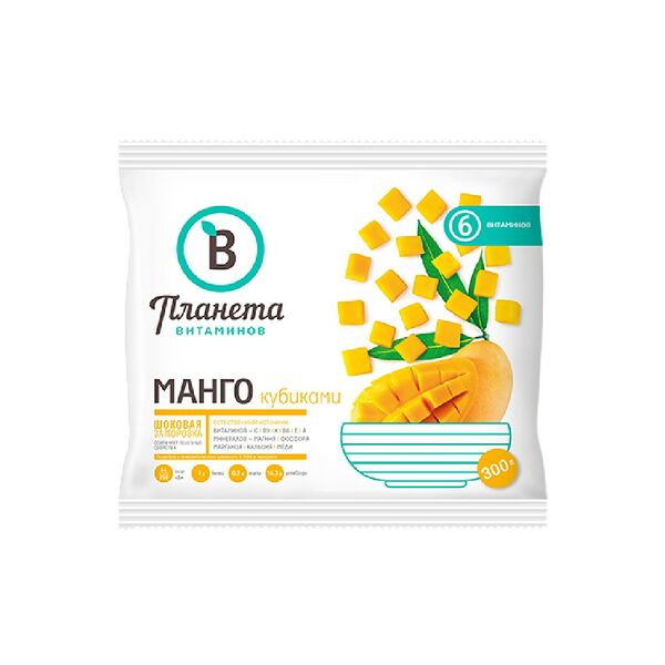 Манго резаное кубиками быстрозам 300г Планета Витаминов