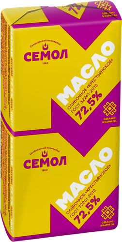 

Масло сладкосливочное Семол Крестьянское несоленое 72.5% 180 г