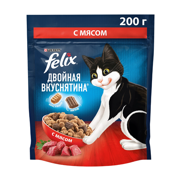 Корм сухой Felix двойная вкуснятина с мясом для кошек 200 г